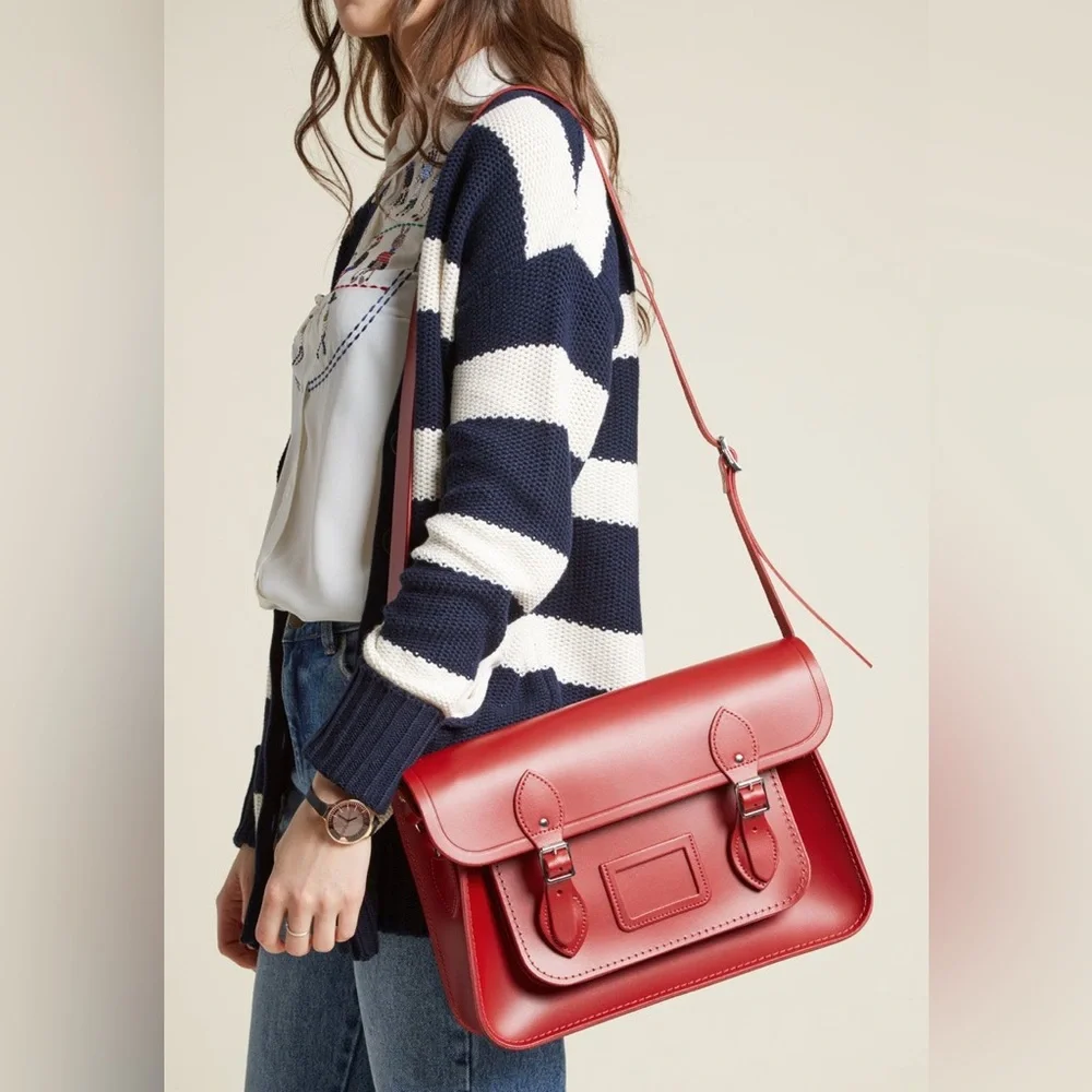 Cambridge Satchel Company 14 Inch Satchel in Red leather messenger bag academia - Picture 1 of 12